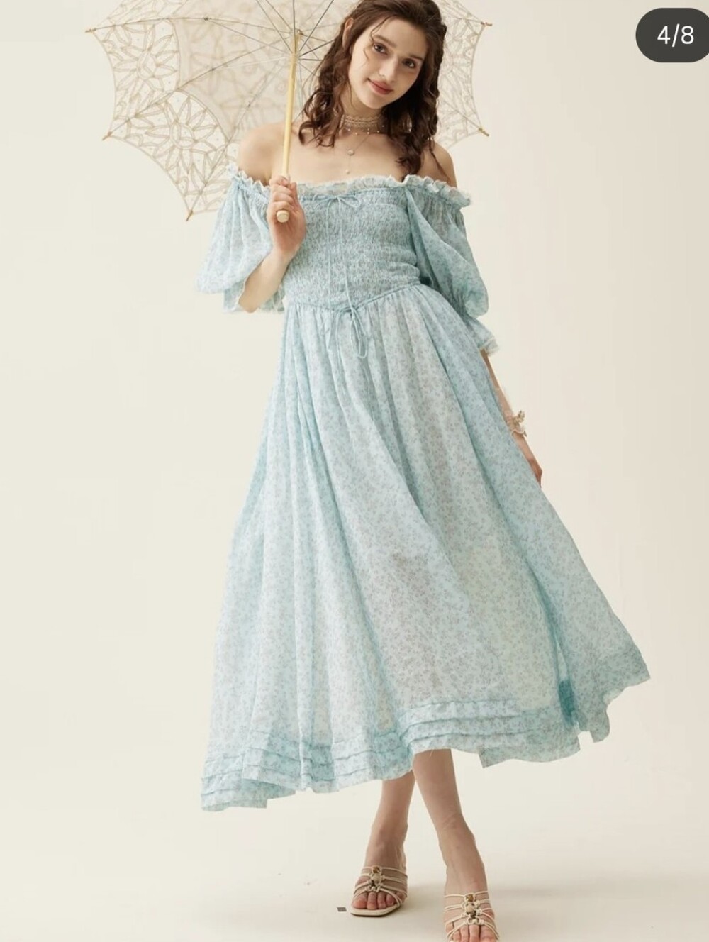 Linennaive Ariana Smocked Dress In Ice Blue Cottagecore Milkmaid Dress XL